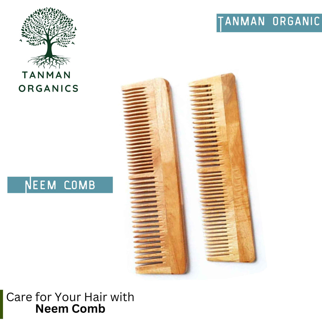 Tanman Organics Pure Kacchi Neem Wood Comb Pack Combo -01 (Pack of 2)