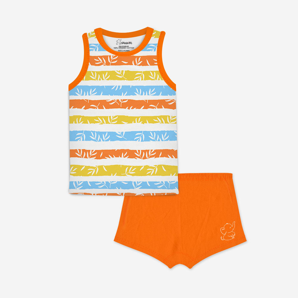 Snugkins 100% Organic Cotton Sleeveless T-Shirts Top and Shorts Set for Kids, Toddlers, Boys and Girls - Pack of 1