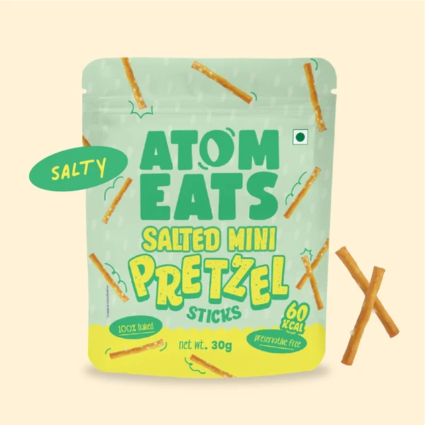Atom Eats Salted Mini Pretzel Sticks | Baked Pretzels | 30 g Packs