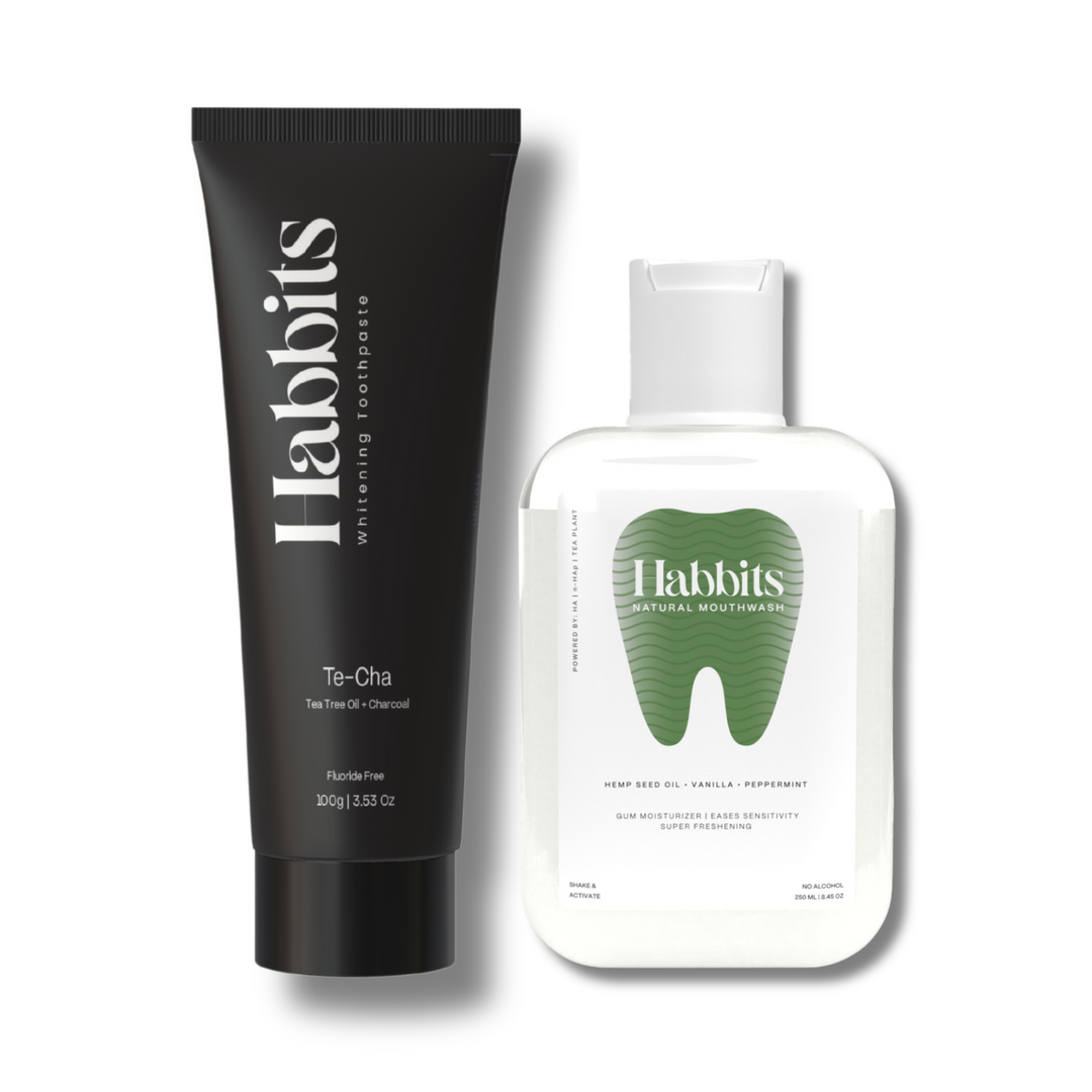 Habbits Charcoal Oral Care Bundle | Fluoride-Free Toothpaste (100g) + Mouthwash (250ml) | Natural Whitening | Vegan | SLS-Free | Tea Tree & Spearmint | Fights Plaque & Bad Breath