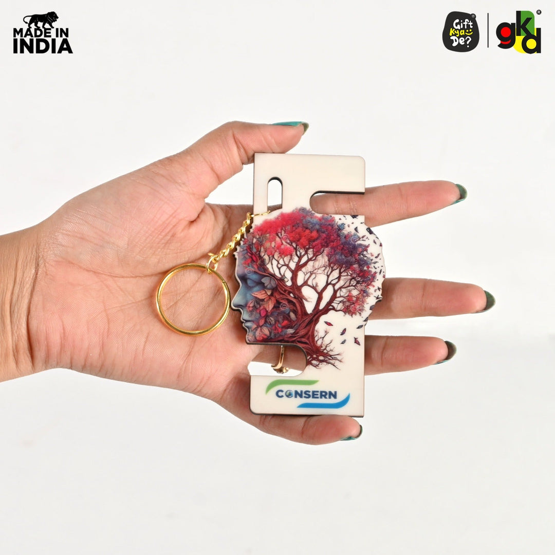 Gift Kya De Cellphone Stand with Keyring | Wooden Mobile Stand with 2 in 1 Style Watch Video Horizontal and Vertical | Premium Golden Keychain