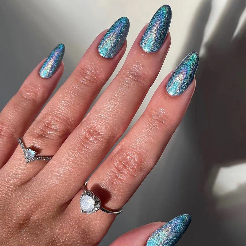 Baby Blue Chrome | Medium Almond, Press on Nails