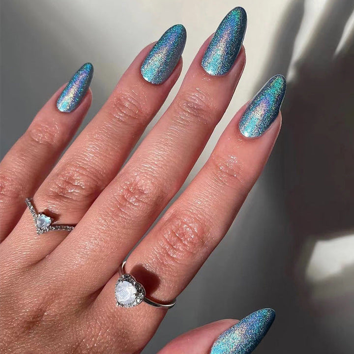 Baby Blue Chrome | Medium Almond, Press on Nails