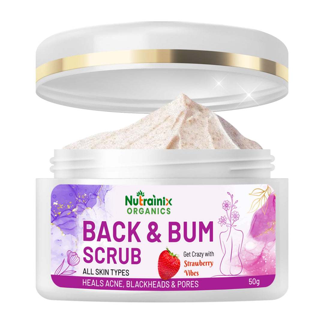 Nutrainix Organics Back & Bum Scrub Brightening Exfoliator for Dark Spot Removal & Smooth, Radiant Skin - 50 gm