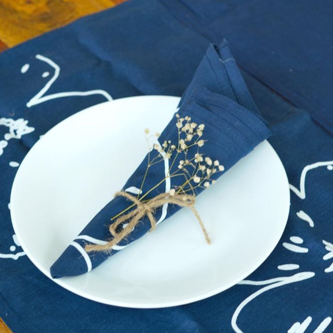 Pravaah Prasoon table linen set | pure hemp | table runner, napkins and placemats | hand printed in small batches