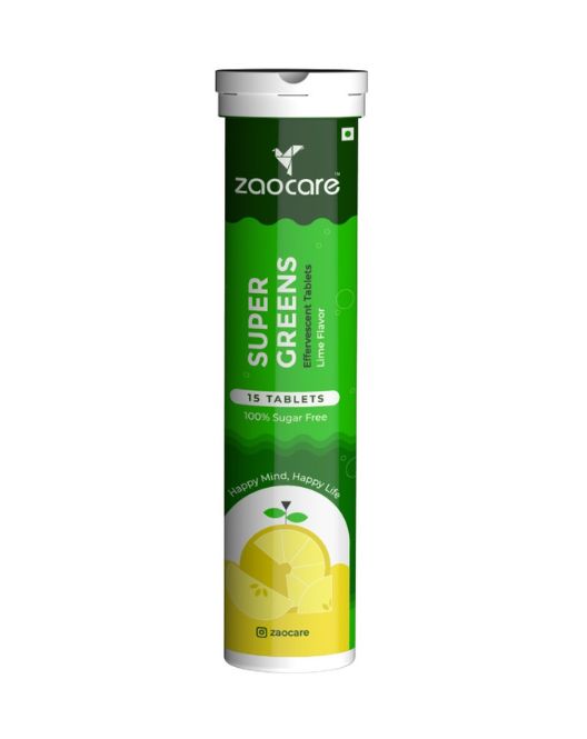 Zaocare Supergreen Effervescent Tablets For Tummy Fat Burn & Gut Detox | 100% Vegan