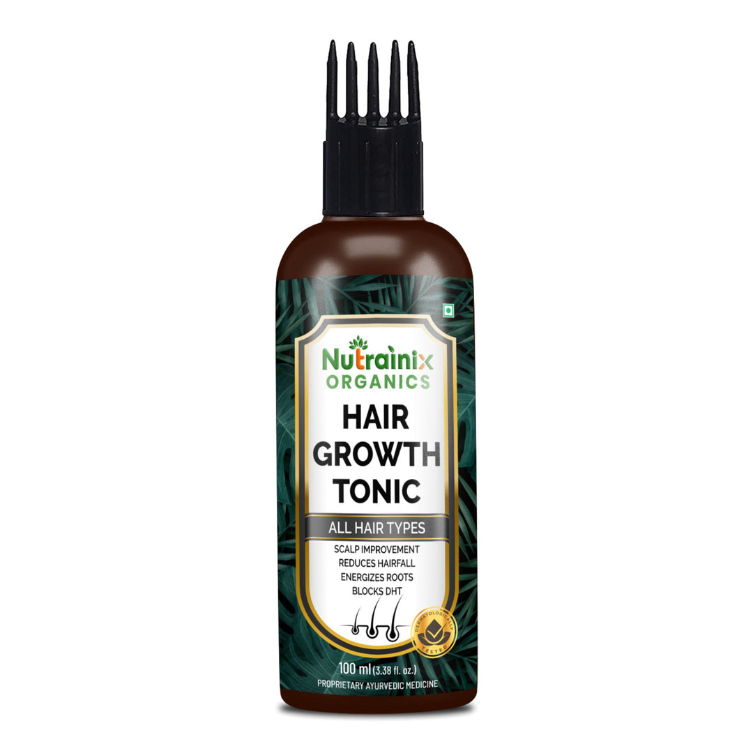 Nutrainix Organics Ayurvedic Hair Revival Tonic Scalp Elixir for Thicker, Stronger Hair – Comb Applicator Included - 100 ml