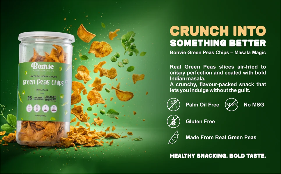 Bonvie Green Peas Chips - Masala Magic Pack of 3