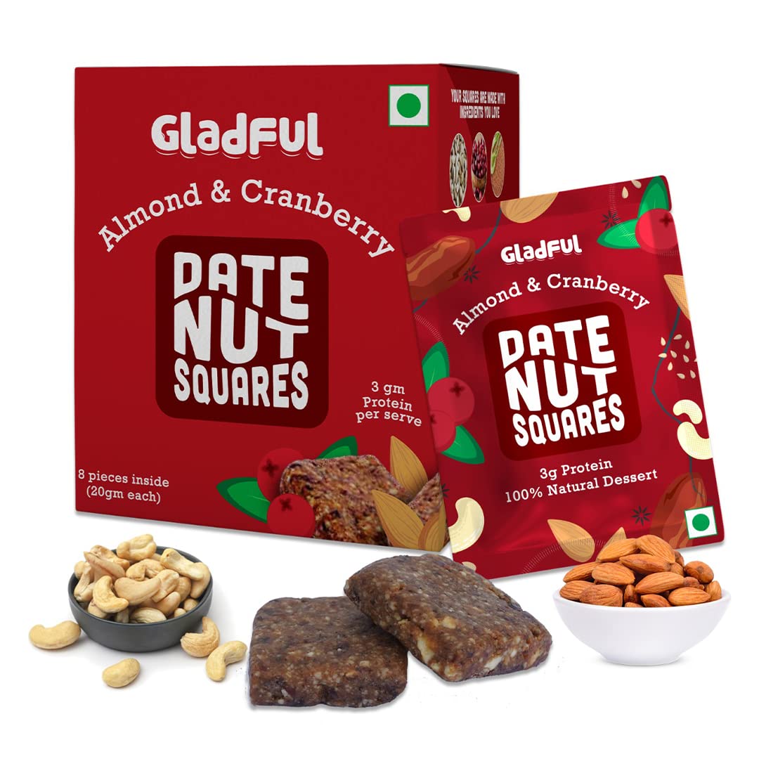Gladful Date nut squares - almond and cranberry -  pack of 1