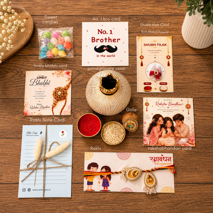 Artecasa Ivory Pomegranate Rakhi Gift Hamper for Bhai Bhabhi