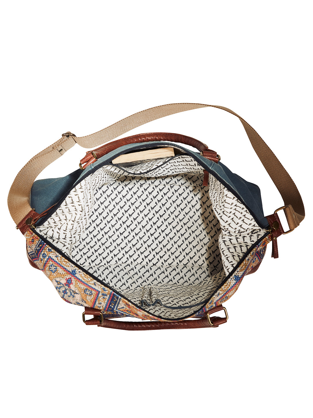 Mona B Large Kilim Inspired Duffel Gym Travel and Sports Bag with Outside Pocket and Stylish Design for Women: Chocolate