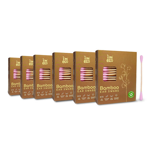 IMECO Natural Bamboo Cotton Swabs - 100 Soft Double-Tip Ear Swabs - Biodegradable & Gentle for Personal Care