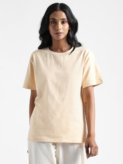 LivBio Women's T-Shirt | Rust Cream | 100% Organic Cotton | Naturally Dyed Fiber | Casual Crew Neck