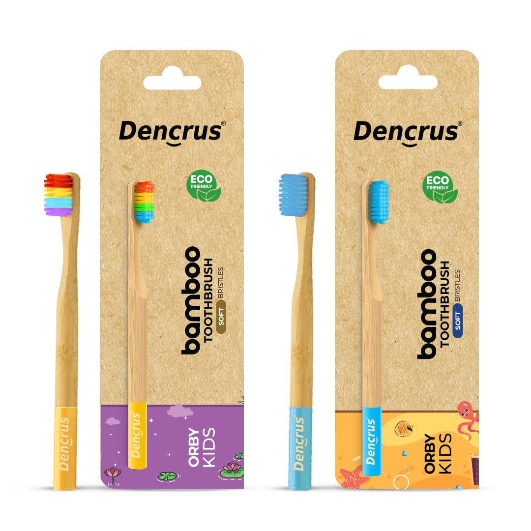 Dencrus Orby Kids Bamboo Toothbrush - Rainbow & Blue (Pack of 2)