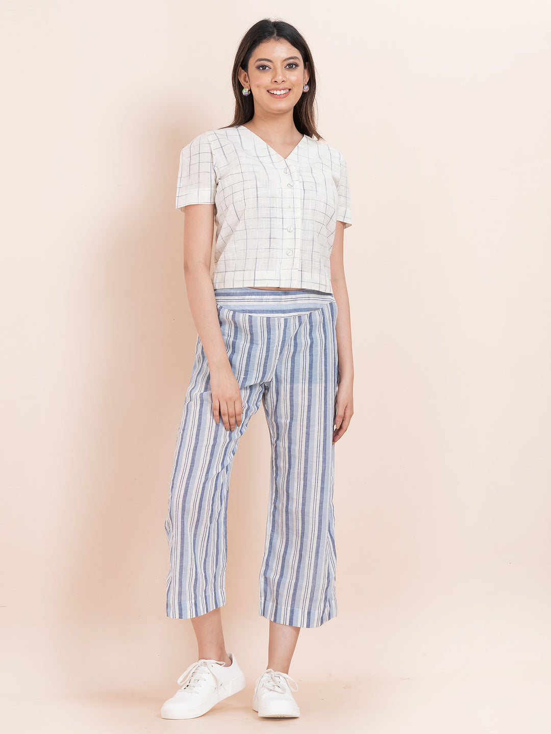 OCAU Basic Striped Wide Leg Cropped Pant - Navy Striped