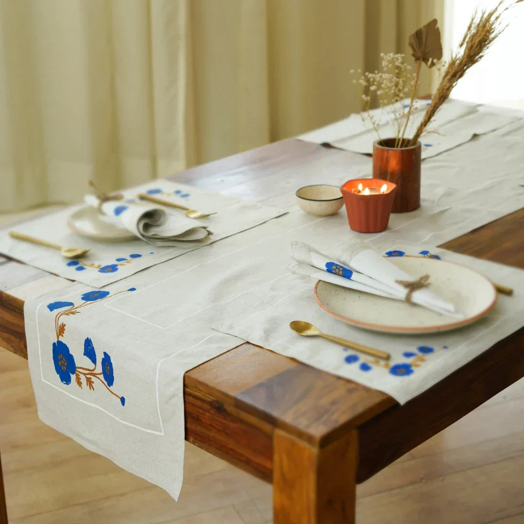 Pravaah Aaral table linen set | pure hemp | table runner, napkins and placemats | limited edition