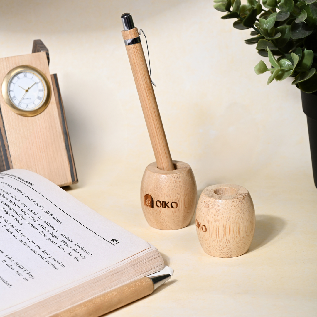 OIKO Bamboo versatile Holder | Elegant Storage for Toothbrush & Pen Pack of 2