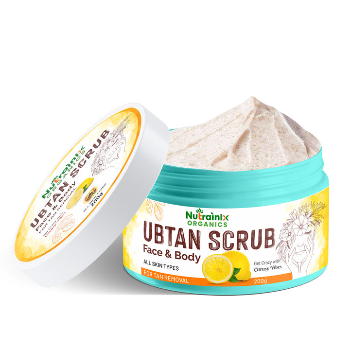 Nutrainix Organics Ubtan Radiance Revival Scrub - Ayurvedic Tan Eraser & Glow Booster for Face + Body - 200 gm