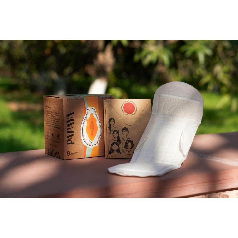 Papaya Day-Use Menstrual Pads, Medium Flow | Plastic-Free, 280 mm | Pack of 9