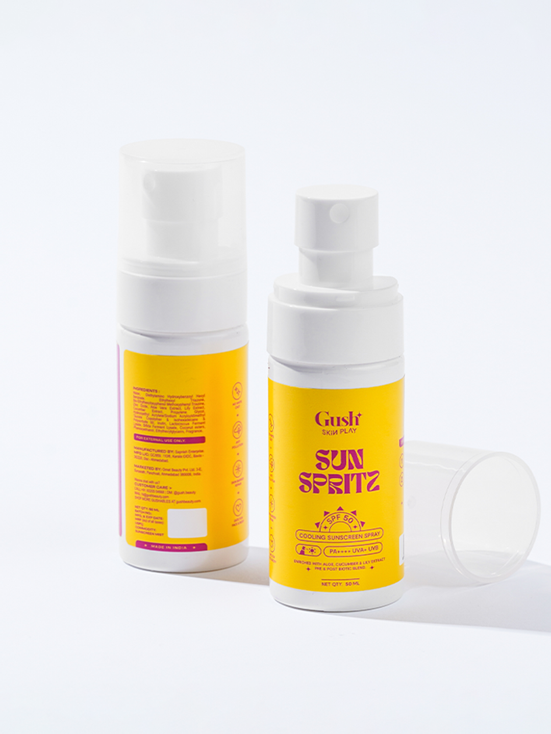 Gush Beauty Sun Spritz SPF50 PA++++ UVA+ UVB Cooling Cucumber Sunscreen Spray | 50 ml