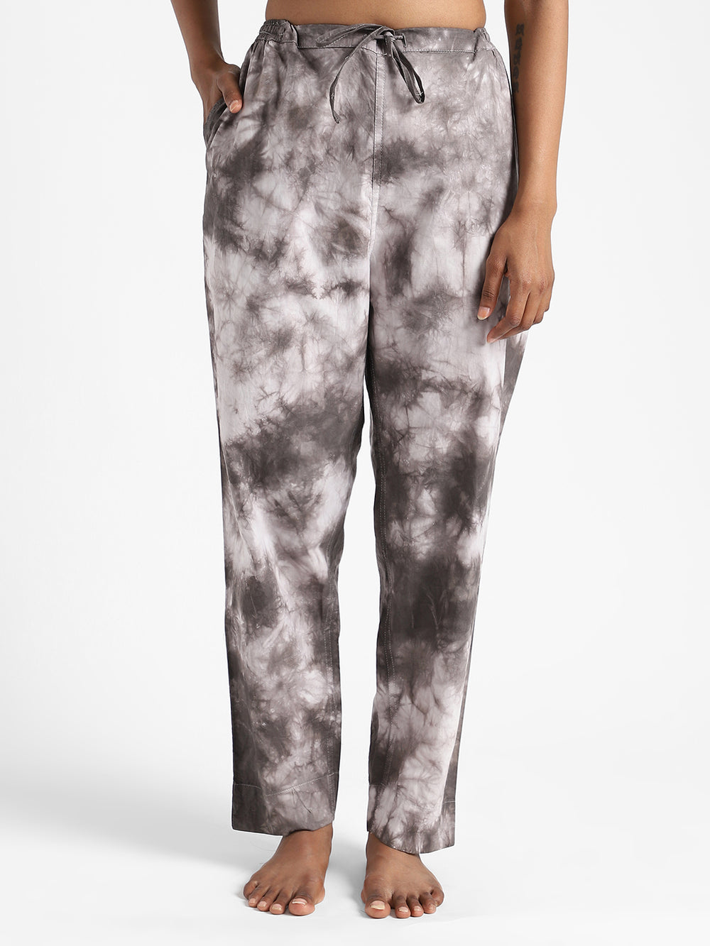 LivBio Women's Tie and Dye Pants | Iron Black | 100% Organic Cotton | Naturally Dyed Trousers | Slim Fit
