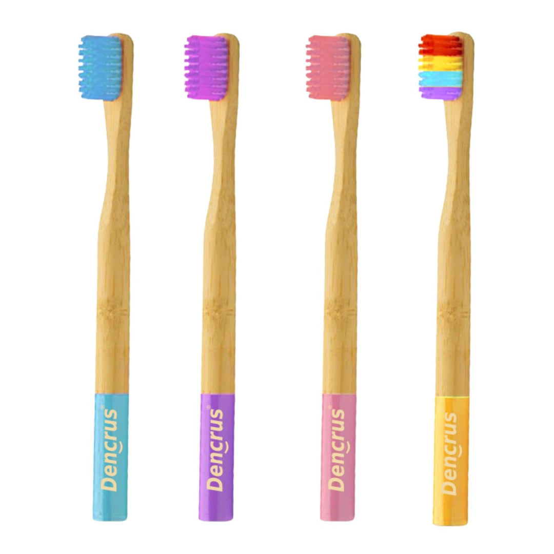 Dencrus Orby Kids Bamboo Toothbrush - Pink, Lavender, Blue & Rainbow (Pack of 4)