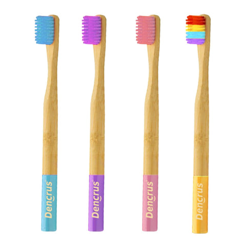 Dencrus Orby Kids Bamboo Toothbrush - Pink, Lavender, Blue & Rainbow (Pack of 4)
