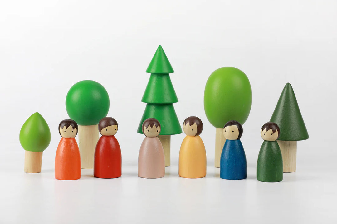 BIRCH & BUG Coloured Birch Folk in Evergreen Forest - Set of 12