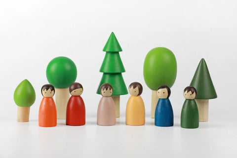 BIRCH & BUG Coloured Birch Folk in Evergreen Forest - Set of 12