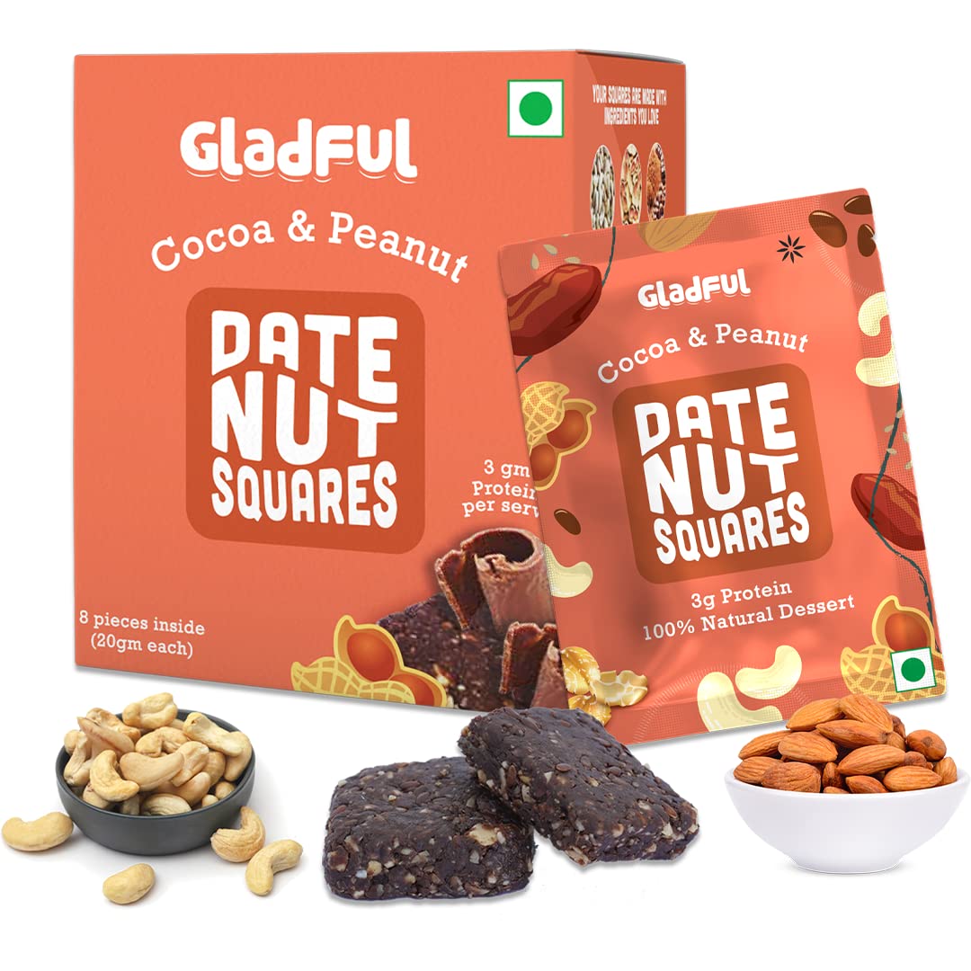 Gladful Date nut squares - cocoa and peanut - pack of 1