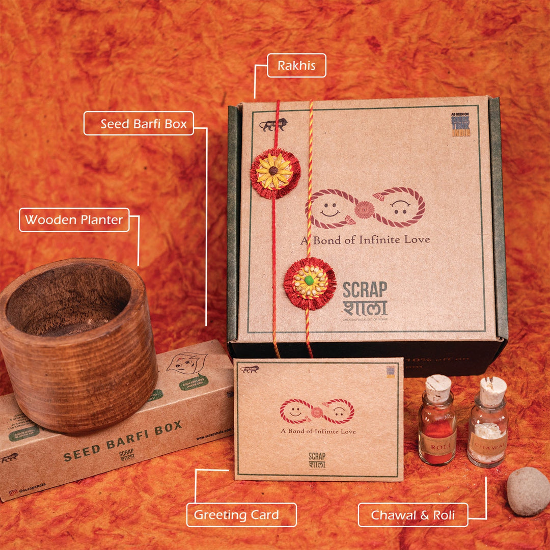 Scrapshala Akkad-Bakkad Grow Rakhi Box | Plantable Rakhis & Wooden Planter