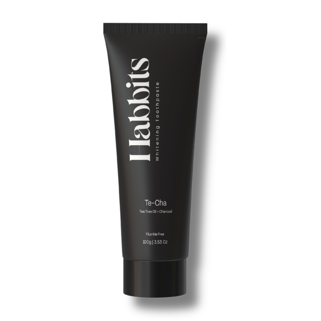 Habbits Te-Cha Whitening Toothpaste | Tea Tree + Activated Charcoal | Fluoride-Free | Fights Plaque & Bad Breath | Natural, Vegan, Enamel-Safe Toothpaste