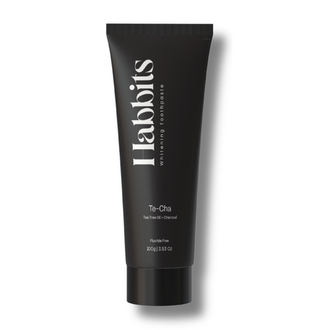 Habbits Te-Cha Whitening Toothpaste | Tea Tree + Activated Charcoal | Fluoride-Free | Fights Plaque & Bad Breath | Natural, Vegan, Enamel-Safe Toothpaste