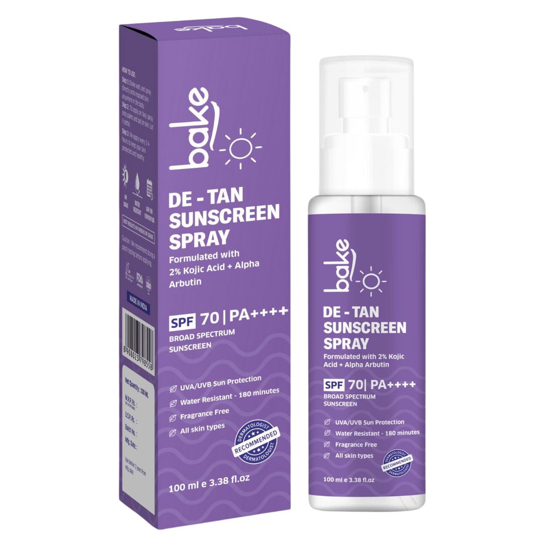 De-tan Waterproof Sunscreen Spray SPF 70 PA+++ with 2% Kojic Acid