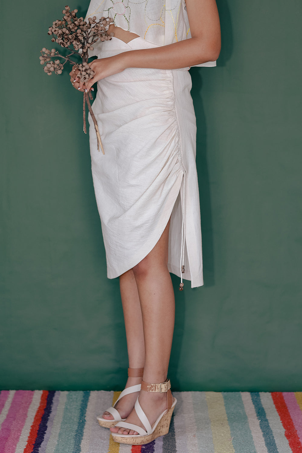 ITIDOR Butterdaisy Skirt - Overlaped Belt, Tea Length