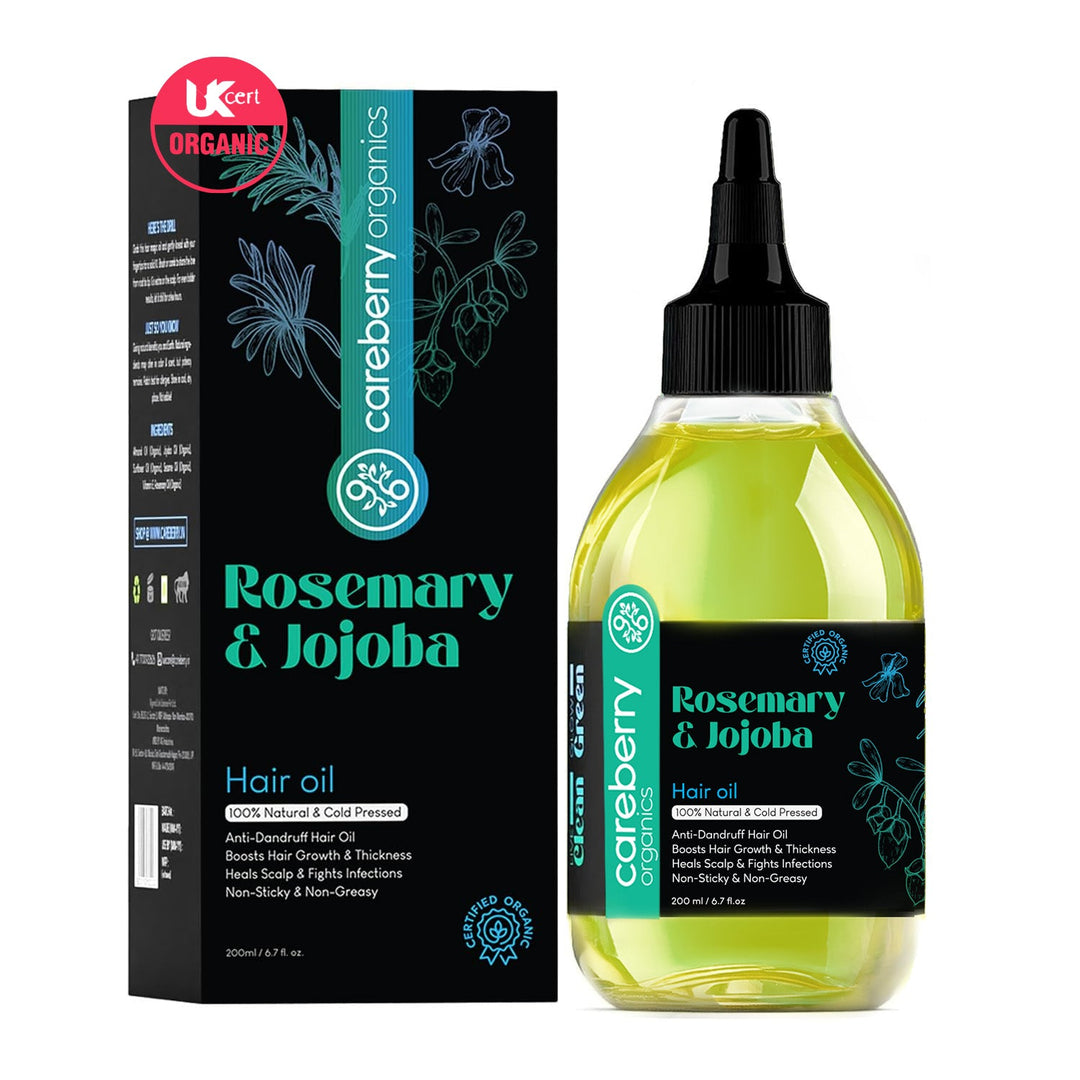 Careberry 100% Organic Rosemary & Jojoba Anti Dandruff Hair Oil, 100% Natural & Cold Pressed, Ayush Certified Ayurvedic 200ml