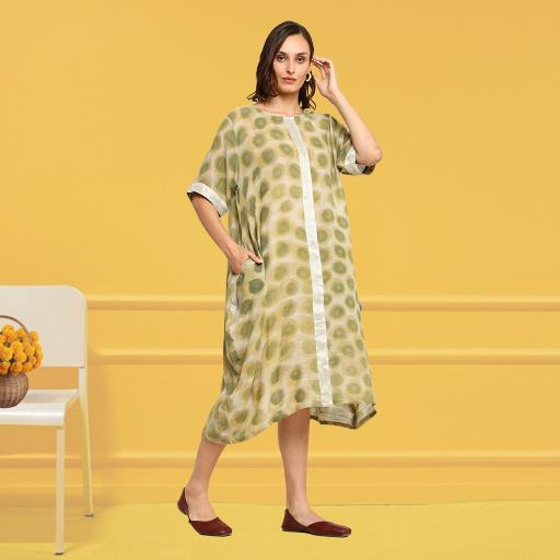 Bageeya "FOREST" Cowl Dress | Dyed Handcrafted Handwoven Slub Cotton Cowl Dress| Crafted with Harda| Detailed with Zari border