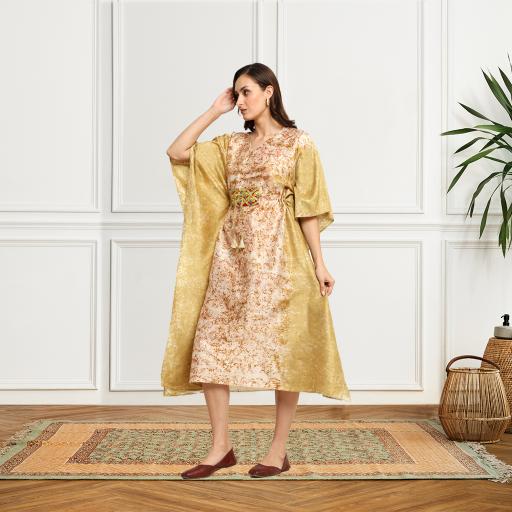 Bageeya “Bageecha” Natural Dyed Handcrafted Handwoven Katan silk Cocktail dress | Crafted with Harda and Marigold