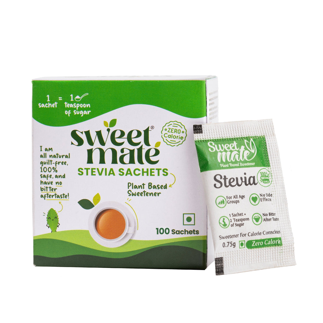 Sweetmate Stevia Sachets - 100 Units (100 Servings) | 100% Natural Sugar Free | Diabetic Friendly