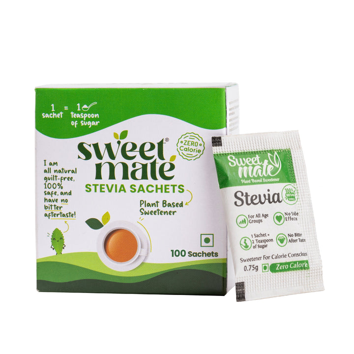 Sweetmate Stevia Sachets - 100 Units (100 Servings) | 100% Natural Sugar Free | Diabetic Friendly