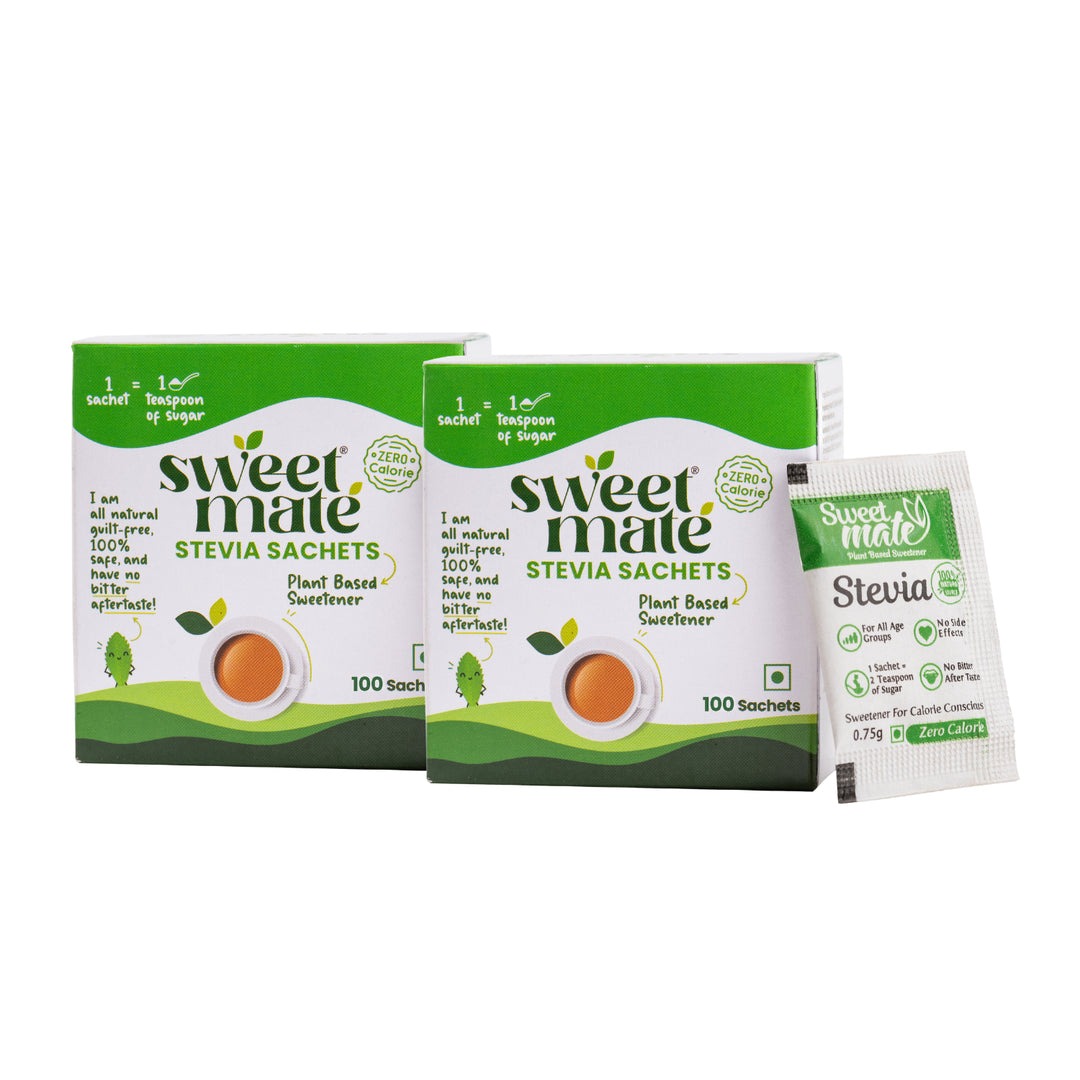Sweetmate Stevia Sachets (100 Sachet x Pack 2) - 200 Servings | 100% Sugar Free, Natural, Diabetic Friendly | Vegan & Keto Friendly Stevia Powder