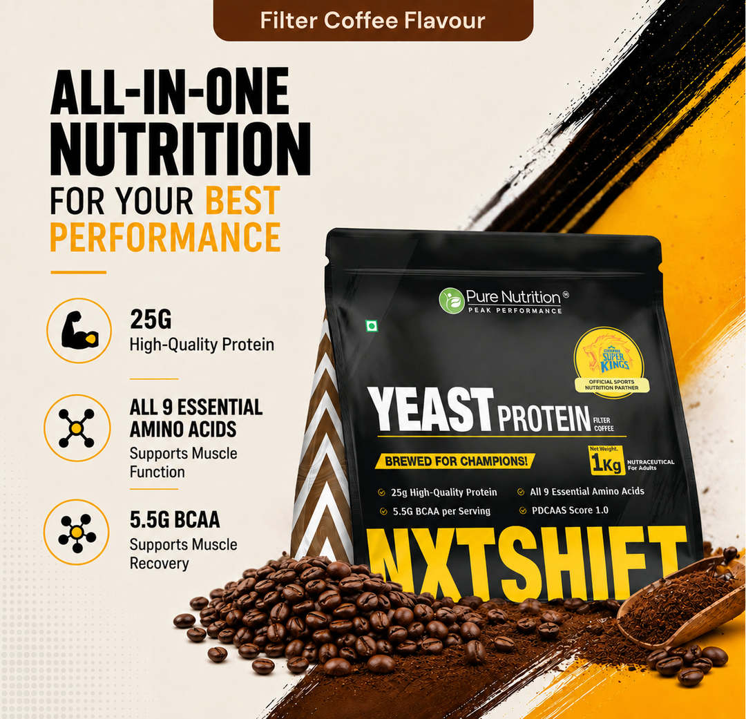 Pure Nutrition NXTShift Yeast Protein Powder | Plant-Based Amino Acids | Filter Coffee, 1kg