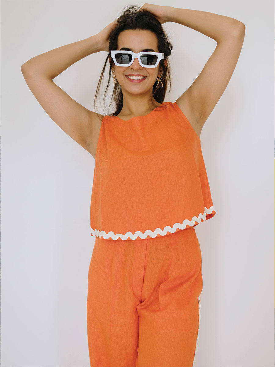 TERRACOTTA LINEN LACE SET