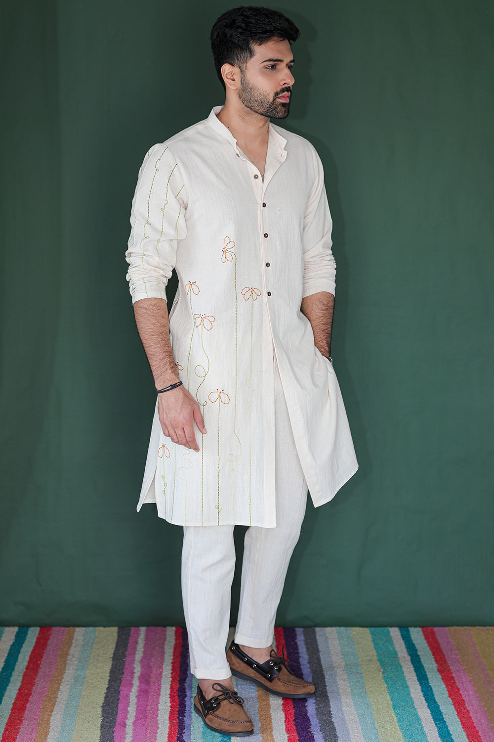 ITIDOR esert Star Kurta- Mandarin Collar, Basic Sleeves