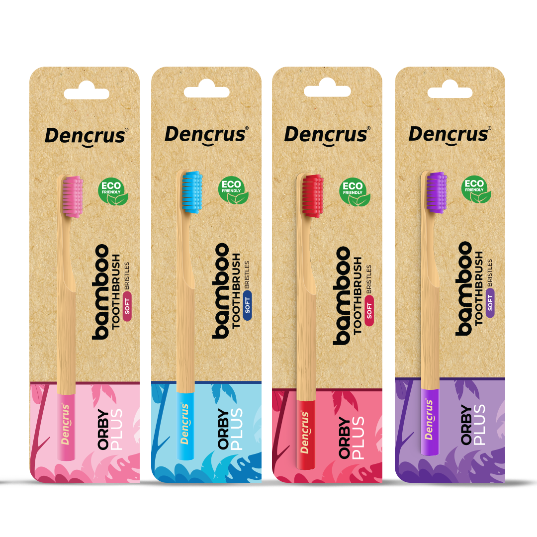 Dencrus Orby Plus Bamboo Toothbrush - Red, Pink, Lavender & Blue (Pack of 4)