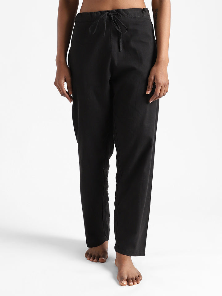 LivBio Women's Pants | Iron Black | 100% Organic Cotton | Naturally Dyed | Hand Spun and Hand Woven Trousers | Relaxed Fit