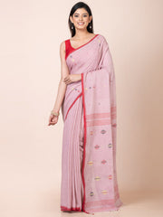 OCAU Gulabi Noor - Pure Cotton Saree With Jamdani Motifs Without Blouse Piece II Dusty Pink