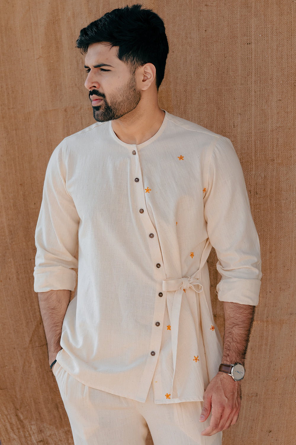 ITIDOR Dahlberg Shirt - Side Tie Up, Embroided Daisies