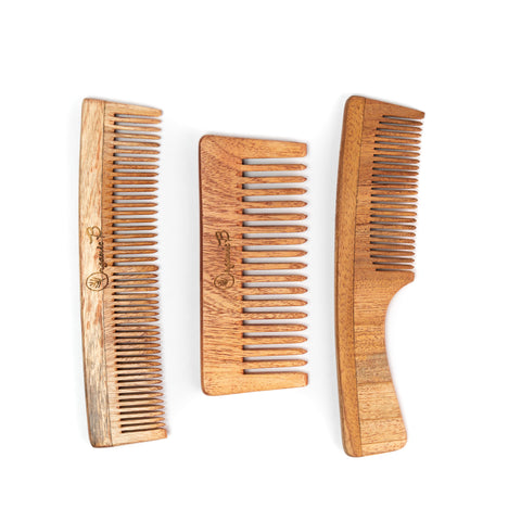 Organic B Neem Comb Set |3 Pcs |Dual + Handle + Wide Teeth
