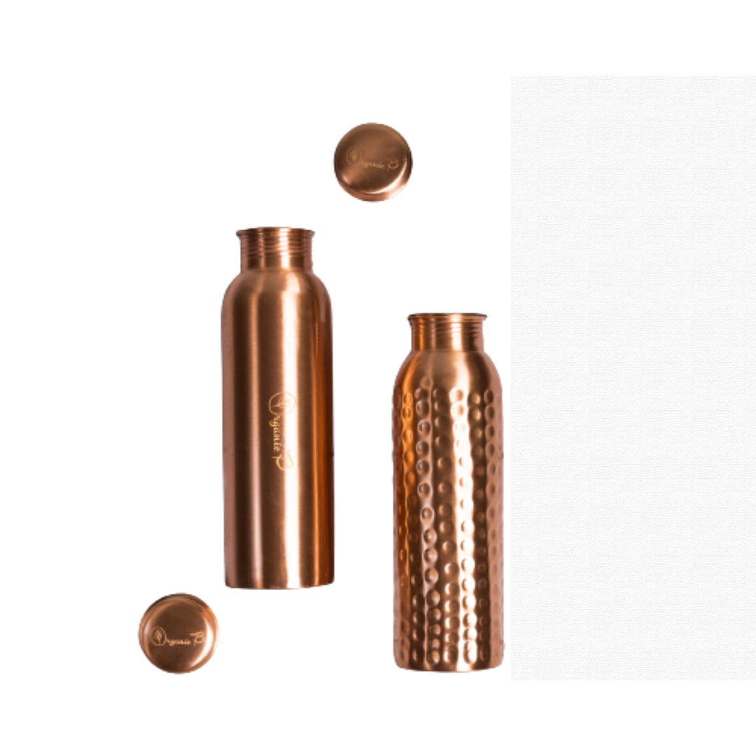 Organic B Plain & Hammered Copper Bottle Combo Pack (949ml each)